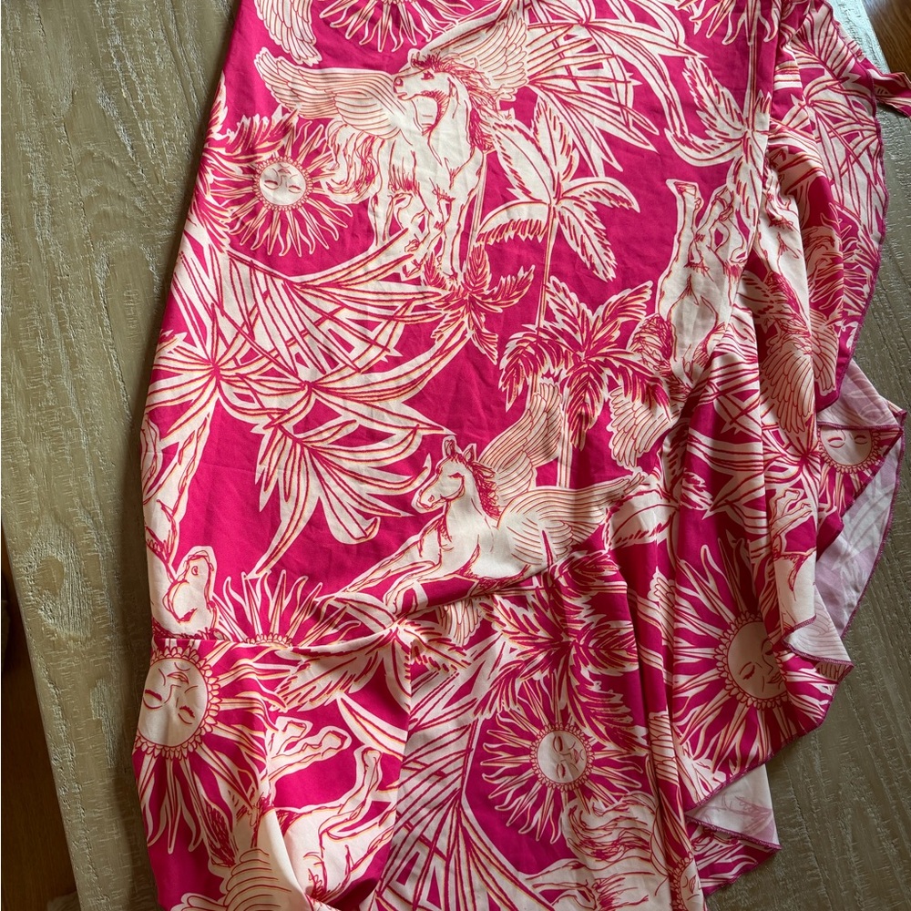 Pink Pegasus Print beach cover up wrap around